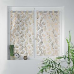 Kolza Metallic Leaf Voile Blind Pair with Tab Top - White Gold