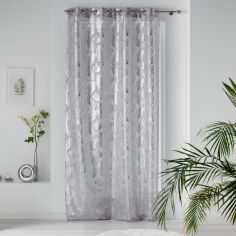Kolza Metallic Leaf Eyelet Voile Curtain Panel - Silver Grey