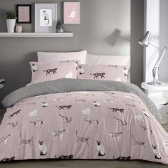 Cats Reversible Spots Duvet Cover Set - Blush Pink Grey