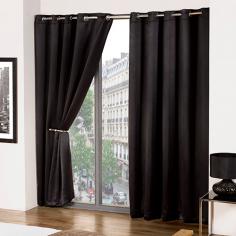 Cali Eyelet Ring Top Thermal Blackout Curtains - Black