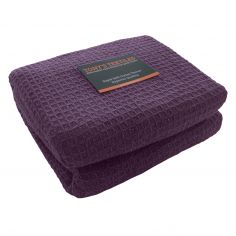 100% Cotton Honeycomb Woven Blanket Throw - Aubergine/ Purple