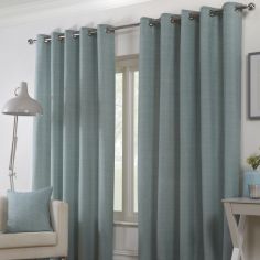 Plain Belvedere Eyelet Ring Top Fully Lined Curtains - Duck Egg Blue