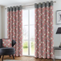 Copeland Leaf Fully Lined Eyelet Curtains - Red & Grey