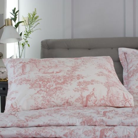 Toile De Jouy Vintage Housewife Pillowcase Pair - Pink