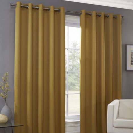Plain Eyelet Ring Top Thermal Blockout Curtains - Ochre Yellow