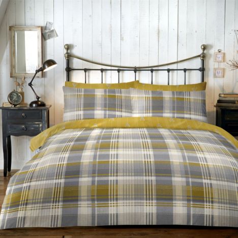 Connolly Check 100% Brushed Cotton Duvet Cover Set - Ochre Yellow