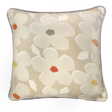 Aura Floral 100% Cotton Cushion Cover - Natural