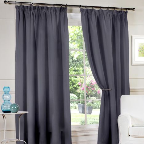 Luxury Lined Voile Tape Top Curtains - Grey