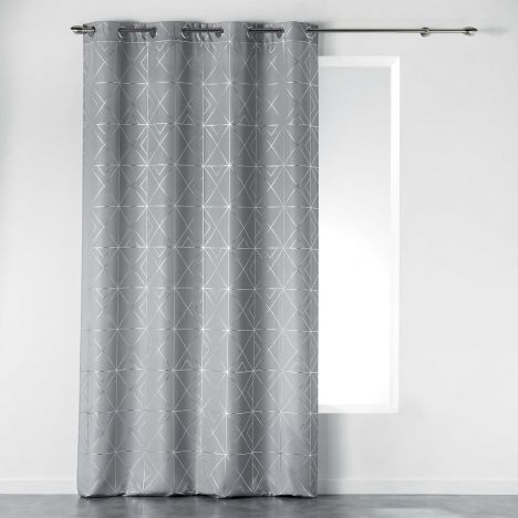 Quadris Metallic Printed Eyelet Single Curtain Panel - Grey & Silver