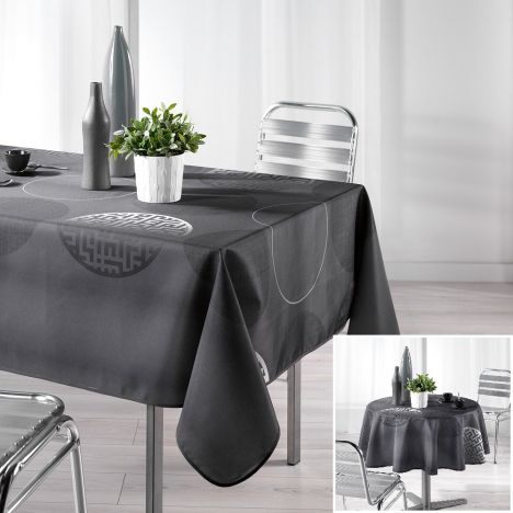 Kosmo Tablecloth with Printed Circles - Charcoal Grey