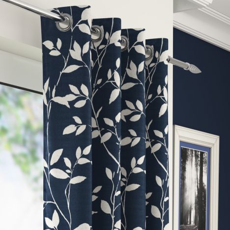 Laural Floral Voile Eyelet Curtain Panel - Blue