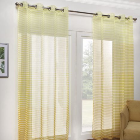 Pair of Barbados Ombre Stripe Eyelet Voile Curtain Panels - Ochre Yellow