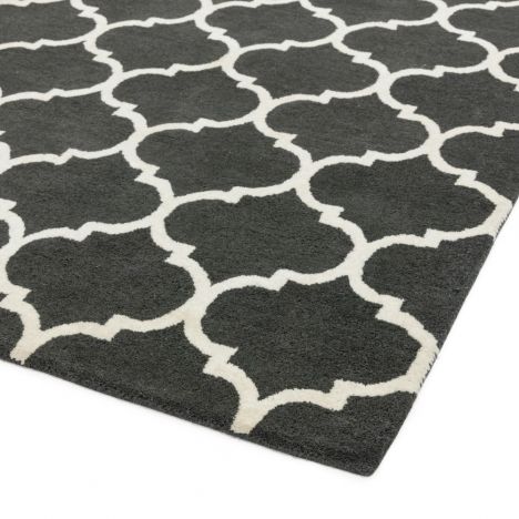 Albany Ogee Pattern Hand Tufted Wool Rug - Charcoal Grey