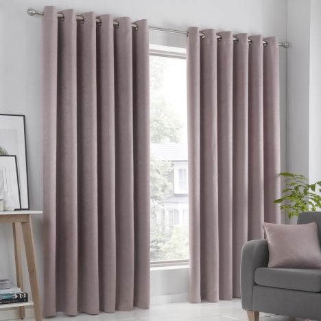 Strata Plain Textured Blockout Eyelet Curtains - Blush Pink
