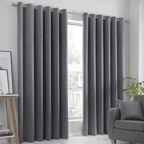 Strata Plain Textured Blockout Eyelet Curtains - Charcoal Grey