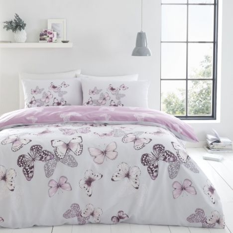 Catherine Lansfield Scatter Butterfly Duvet Cover Set - Heather Pink