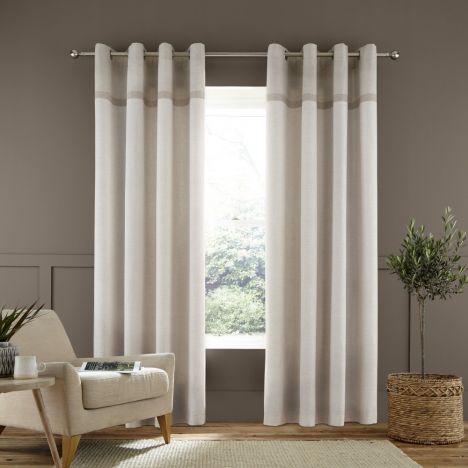 Catherine Lansfield Melville Woven Texture Eyelet Curtains - Natural