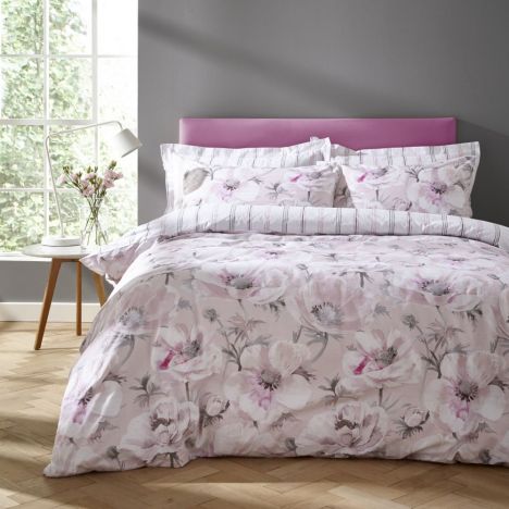 Bianca Arctic Poppy Floral 100% Cotton Duvet Cover Set - Blush Pink