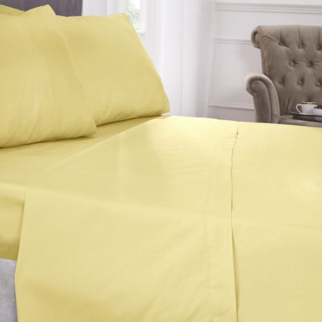 180 Thread Count Percale Plain Fitted Sheet - Lemon Yellow