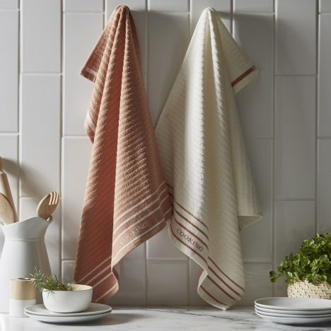 Pack of 2 Cotton Kitchen Tea Towels - Terracotta