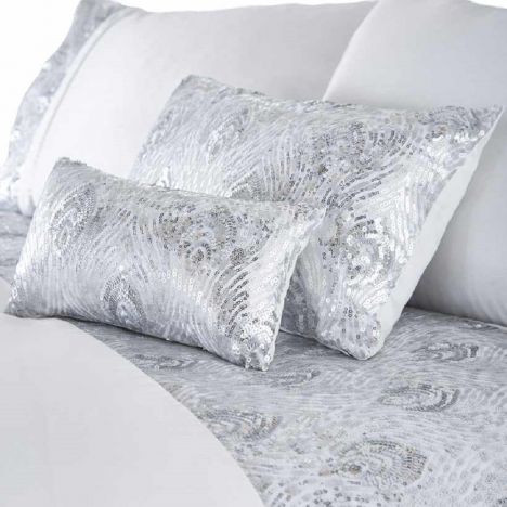 Krista Sequin Boudoir Cushion - Silver White