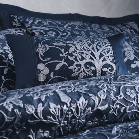 Oak Tree Jacquard Boudoir Cushion - Midnight Blue