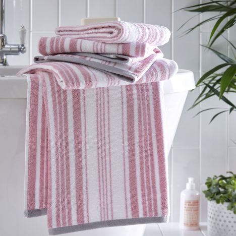 Regency Striped 100% Cotton Towel - Pink