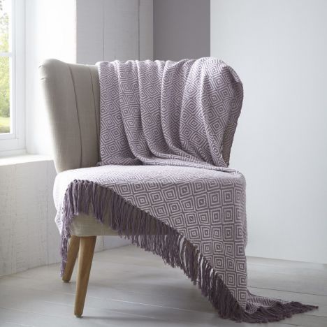 Ascot 100% Cotton Throw with Fringe - Heather