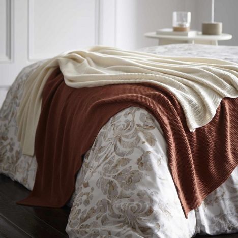 Maine 100% Cotton Knitted Throw - Terracotta