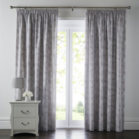 Freya Floral Fully Lined Blackout Tape Top Curtains - Grey