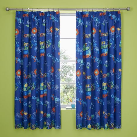 Game Glow Fully Lined Tape Top Curtains - Multi