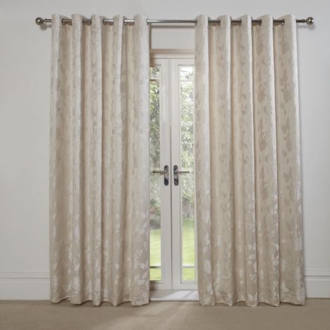 Butterfly Meadow Lined Eyelet Jacquard Curtains - Cream