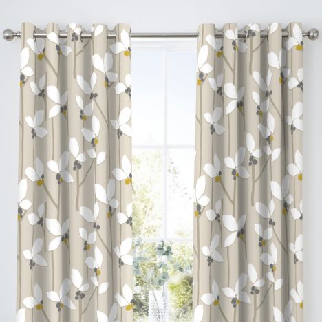 Malmo Floral Fully Lined Eyelet Curtains - Natural