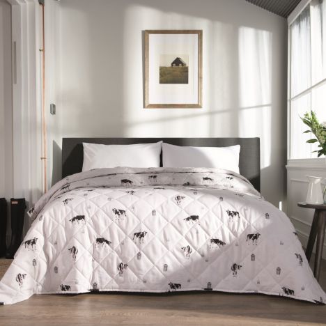 Cows Quilted Bedspread - Grey