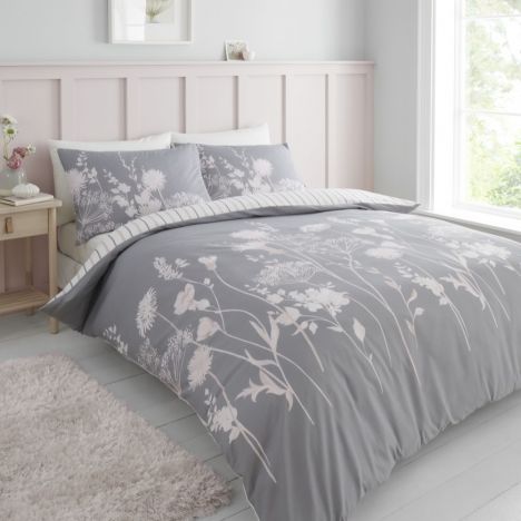 Catherine Lansfield Meadowsweet Floral Duvet Cover Set - Pink Grey