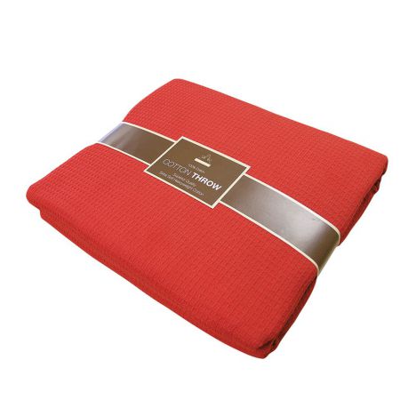 100% Cotton Honeycomb Woven Blanket Throw - Red