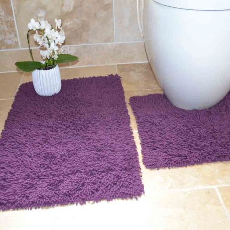 100% Cotton Twist Luxury Bath Mat Set - Purple