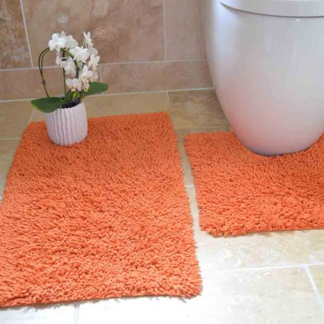 100% Cotton Twist Luxury Bath Mat Set - Orange