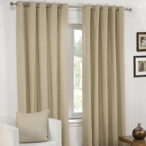 Plain Belmont Natural Cream Eyelet Ring Top Fully Lined Curtains