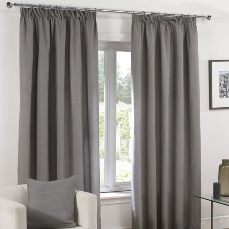 Plain Belmont Charcoal Grey Silver Tape Top Fully Lined Curtains