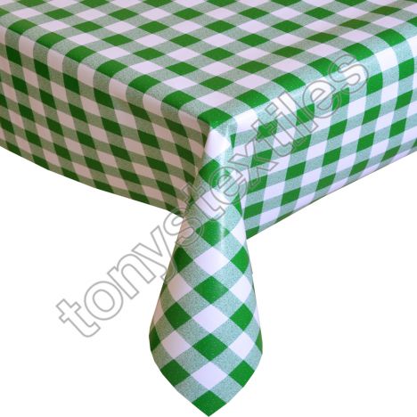 Gingham Check Green Plastic Tablecloth Wipe Clean Pvc Vinyl
