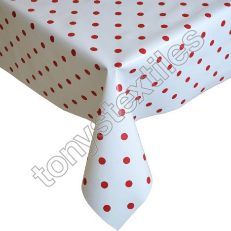 Polkadot White and Red Plastic Tablecloth Wipe Clean Pvc Vinyl
