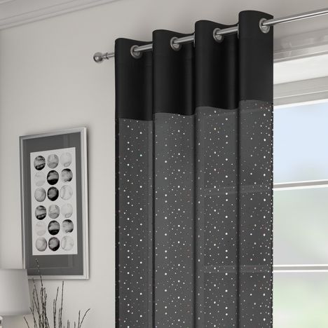 Sparkle Glitz Ring Top Voile Curtain Panel - Black