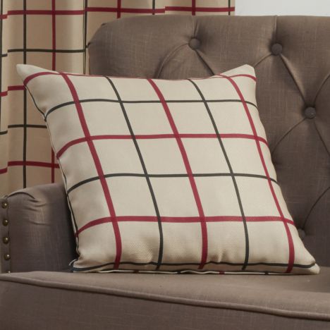 Highland Check Textured Cushion Cover - Natural & Red