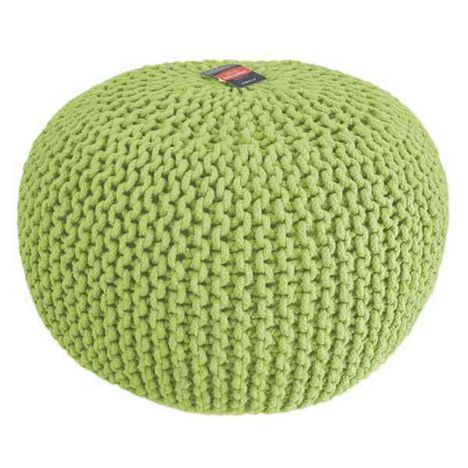 Large Knitted Pouffe Footstool Foot Cushion Rest - Lime