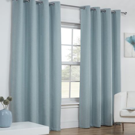 Linen Look Textured Thermal Blockout Ring Top Curtains - Duck Egg Blue