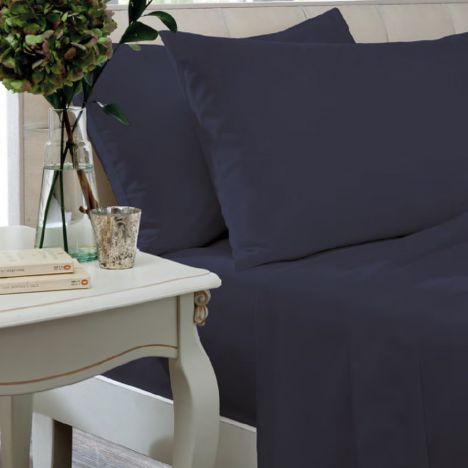 Catherine Lansfield Non Iron Percale Combed Polycotton Flat Sheet - Navy