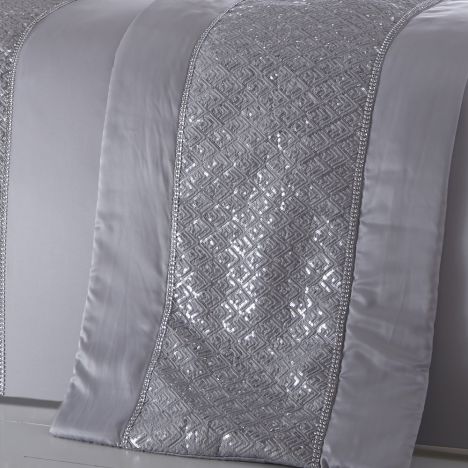 Shimmer Sequin Diamante Quilt Runner - Silver Grey
