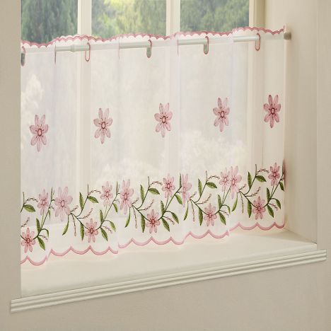 Daisy Embroidered Caf Net Panel - Pink