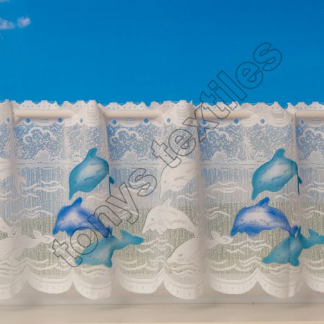 Dolphin Cafe Net Curtain - White: 12" Drop